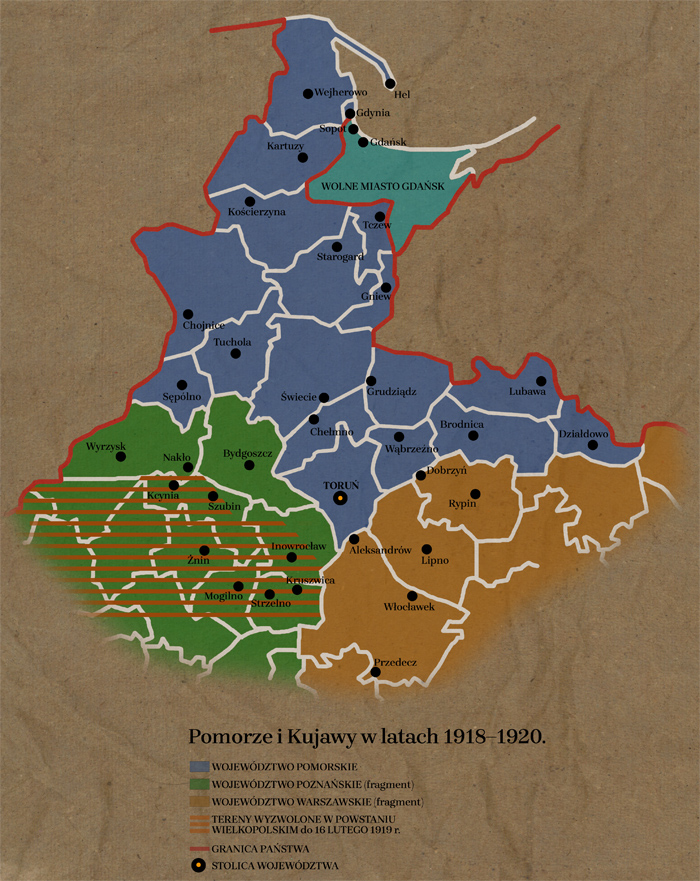 Pomorze i Kujawy w latach 1980-1920, źródło: wystawa IPN „Powrót Pomorza i Kujaw do Polski 1918-1920”