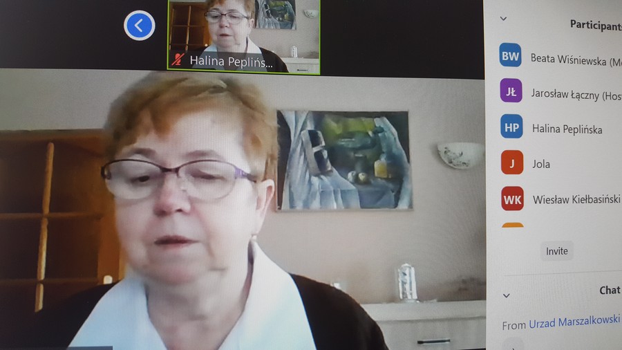 Halina Peplińska - podczas zdalnego posiedzenia Zespołu ds ochrony zdrowia przy K-P WRDS, fot. Beata Wiśniewska