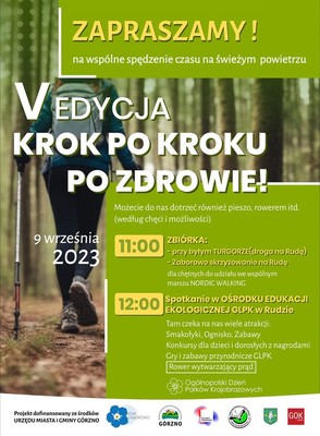 Plakat - marsz nordic walking oraz piknik „Krok po kroku po zdrowie”