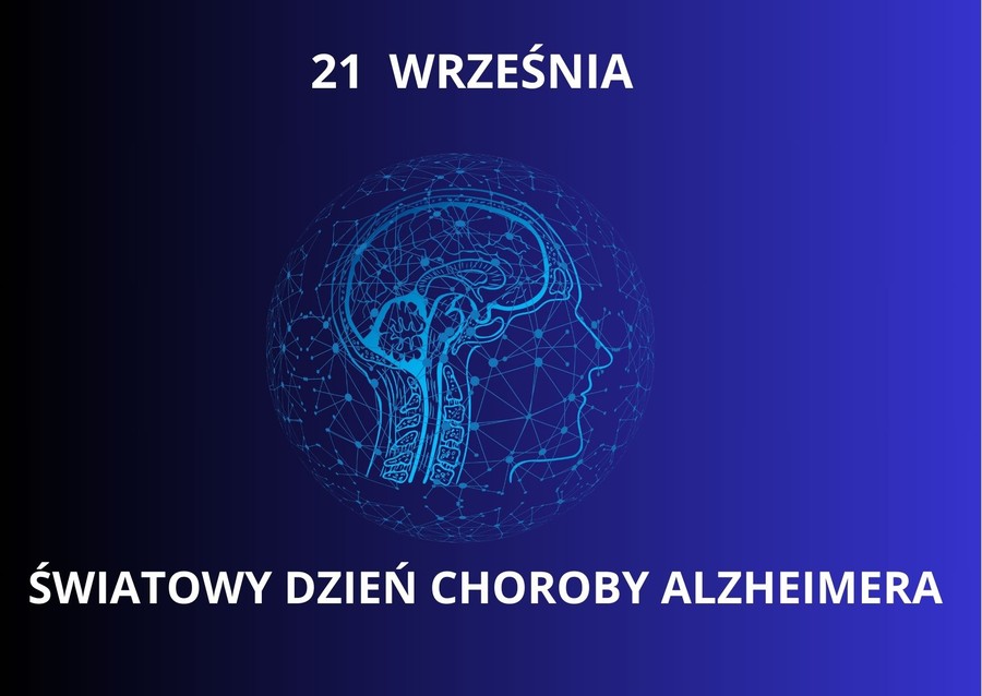 Grafika wykonana w programie CANVA - obrazek z napisem 21 września światowy dzień choroby Alzheimera