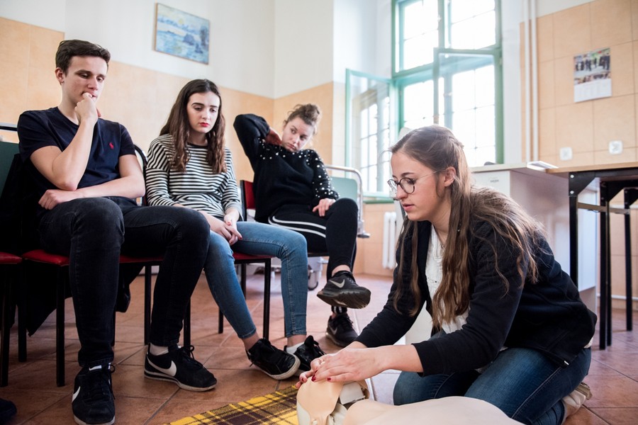 Zajęcia z udziałem uczniów z Angers w toruńskim Medyku, fot. Filip Kowalkowski 