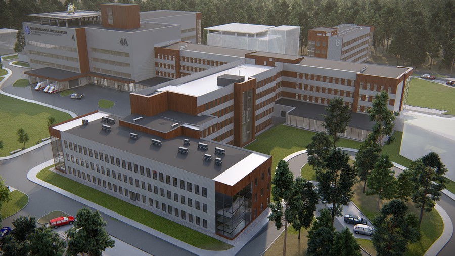 Wizualizacja rozbudowy Szpitala Popiełuszki we Włocławku, źródło: Kujawsko-Pomorskie Inwestycje Medyczne