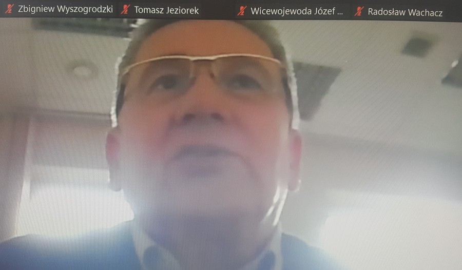 Pan Romuald Kosienia podczas zdalnego posiedzenia K-P WRDS w dniu 17.02.2022 r.
