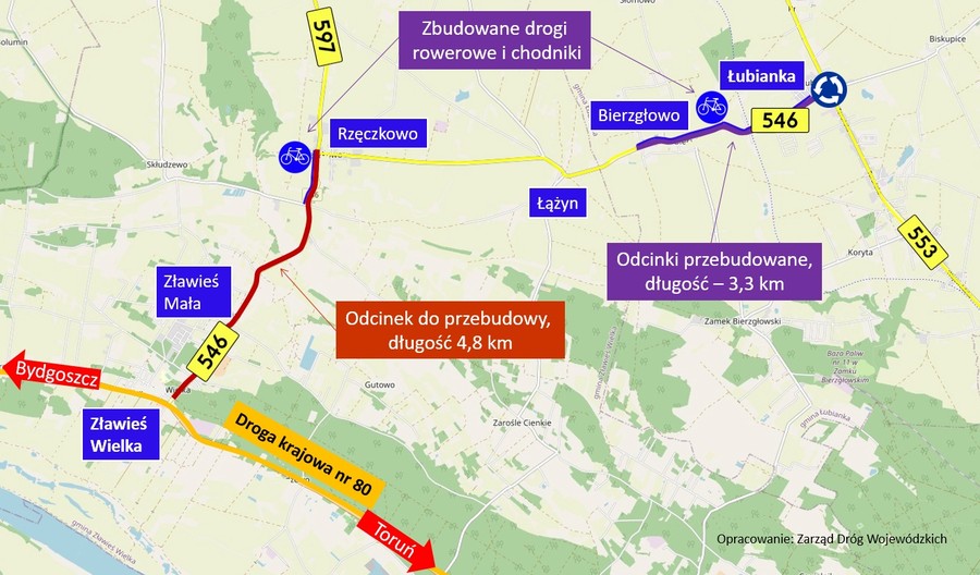 DW 546 Łubianka-Bierzgłowo, mapka poglądowa.
