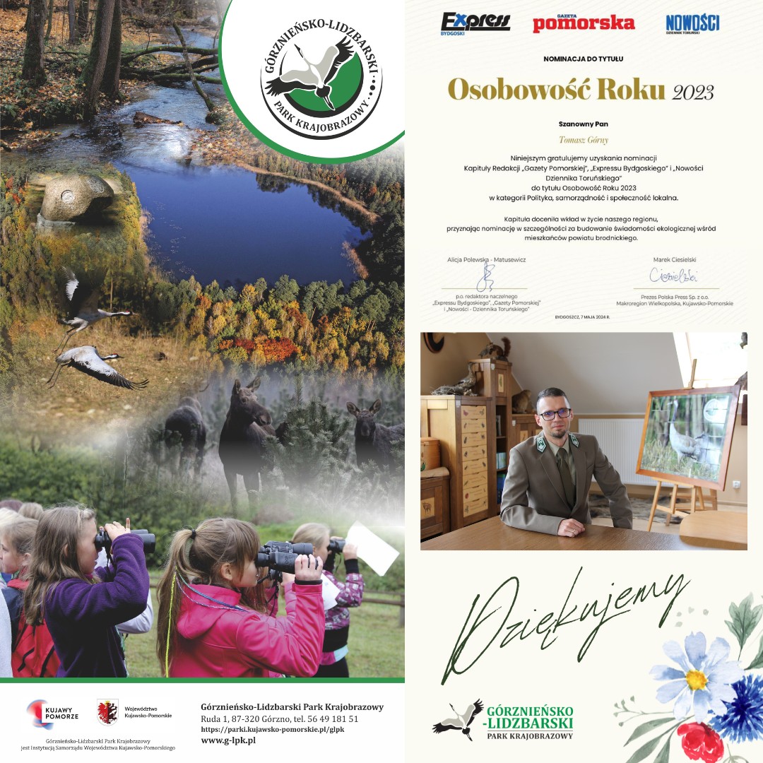 Ulotka przedstawiająca sylwetkę Tomasza Górnego, grafika: Górznieńsko-Lidzbarski Park Krajobrazowy
