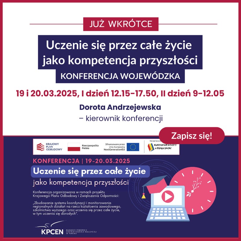 Grafika - Uczenie się przez całe życie jako kompetencja przyszłości – konferencja wojewódzka KPCEN w Toruniu