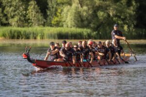 A group of rowers during training.