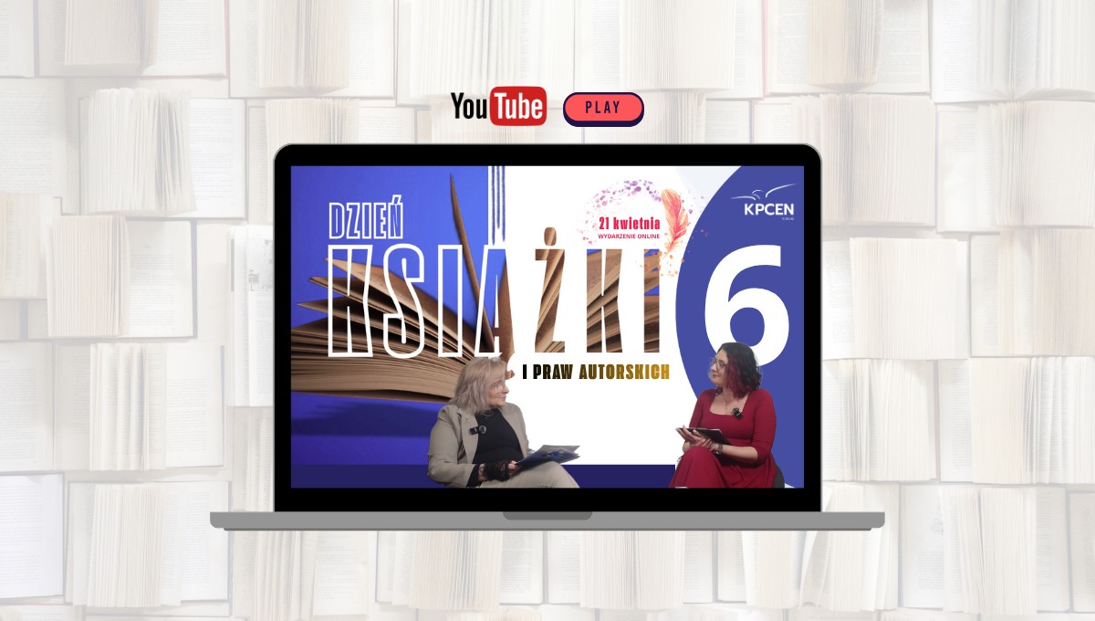 Grafika - Dzień Książki i Praw Autorskich oraz osoby biorące udział w dyskusji: Anna Molenda oraz Anna Sawicka-Banaszkiewicz z KPCEN w Toruniu