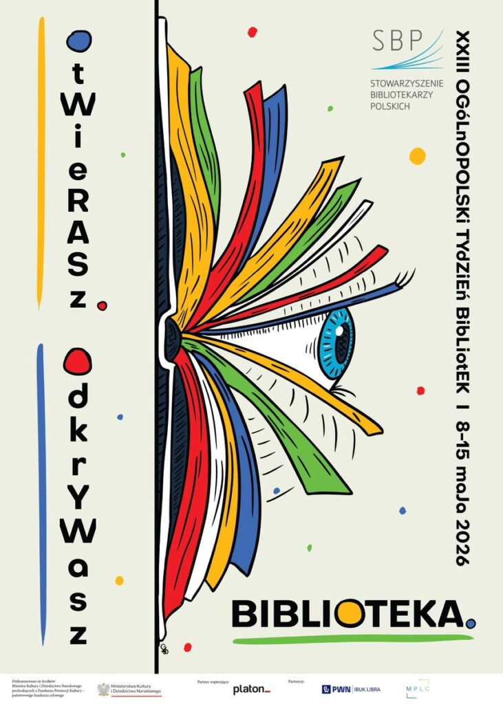 Plakat: XXIII Ogólnopolski Tydzień Bibliotek, 8-15 maja 2026 r.