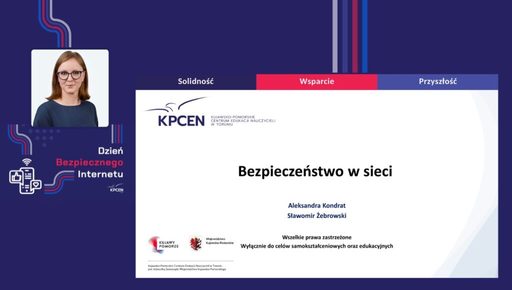 Dzień Bezpiecznego Internetu 1. Na grafice strona tytułowa prezentacji oraz Aleksandra Kondrat