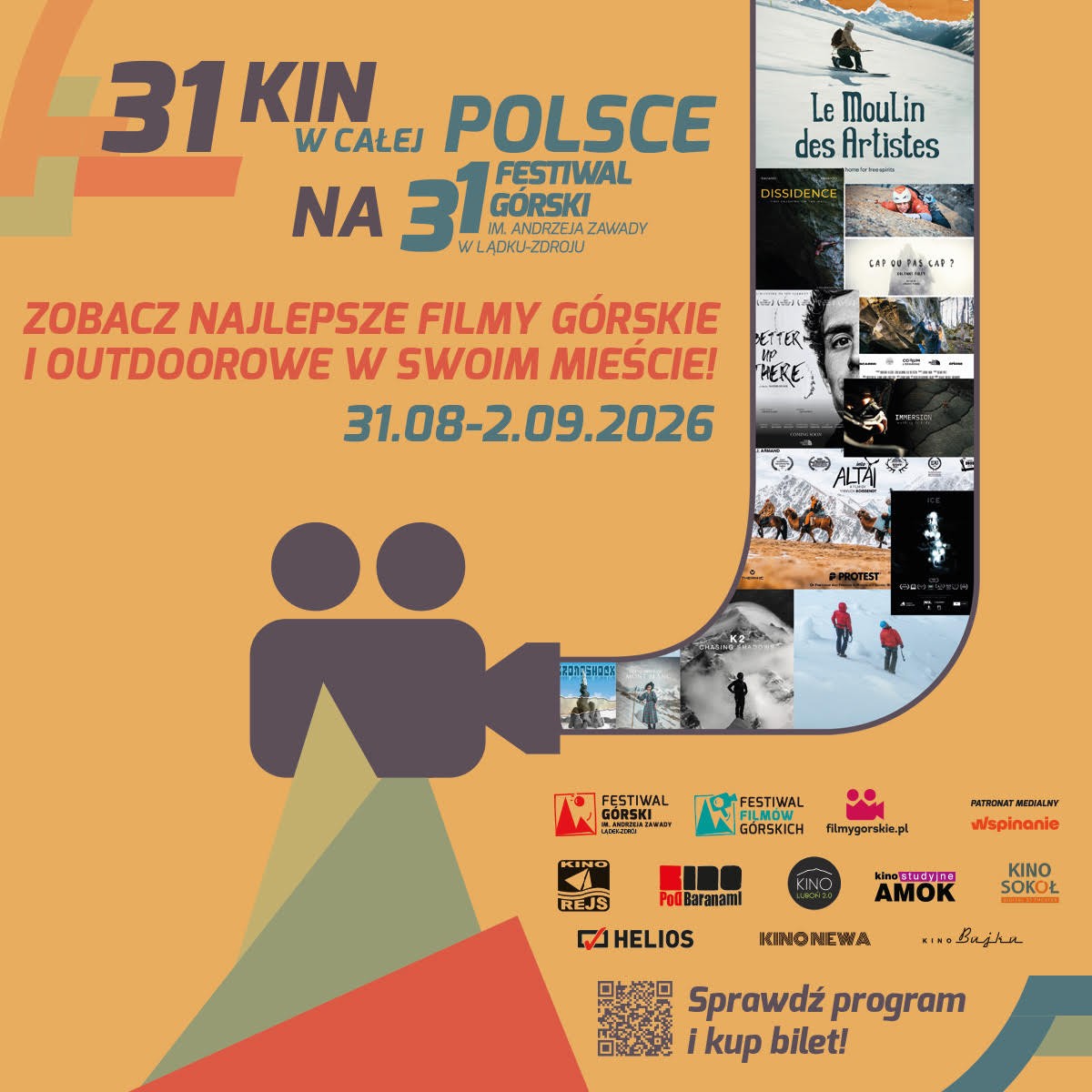 Plakat akcji "zobacz najlepsze filmy górskie i outdoorowe w swoim mieście!, materiały organizatorów festiwalu
