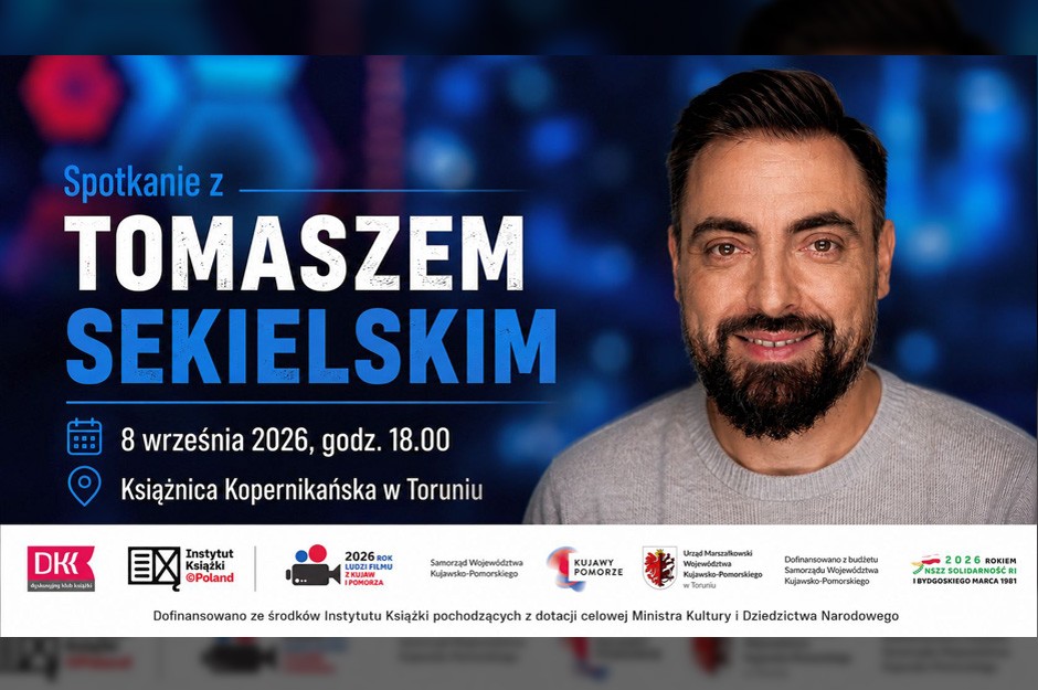 Baner informujący o spotkaniu z Tomaszem Sekielskim