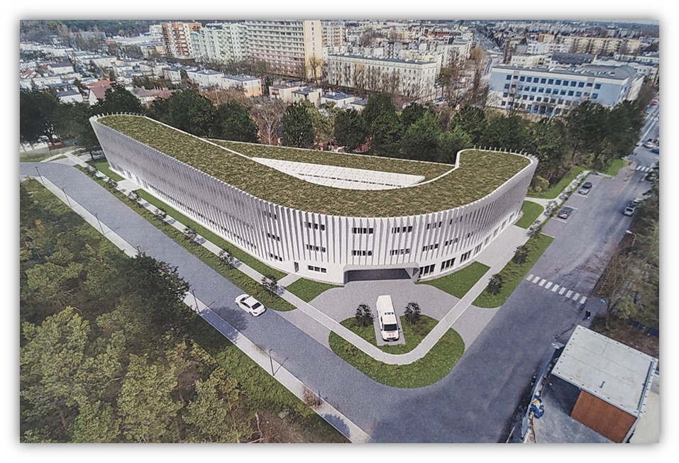 Nowy budynek zespołu poradni specjalistycznych w kompleksie Wojewódzkiego Szpitala Zespolonego w Toruniu, wizualizacja