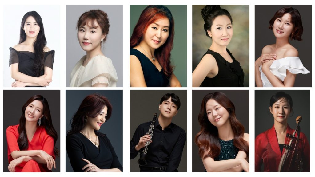 Grupa koreańskich artystów, zdjęcia profilowe 10 artystów w dwóch rzędach.