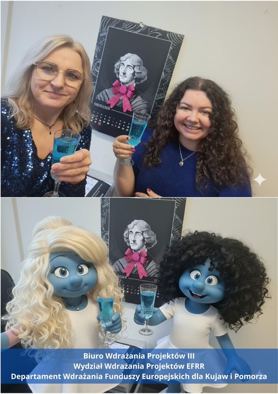 Pracowniczki Biura Wdrażania Projektów III Wydziału Wdrażania Projektów EFRR Departamentu Wdrażania Funduszy Europejskich dla Kujaw i Pomorza, zdjęcie na konkurs „Odczarujmy Blue Monday” 2026
