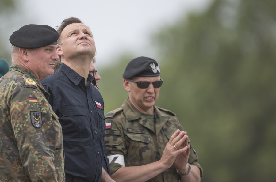 Prezydent Andrzej Duda podczas manewrów wojskowych NATO Anakonda-16 w Chełmnie, fot. Daniel Pach