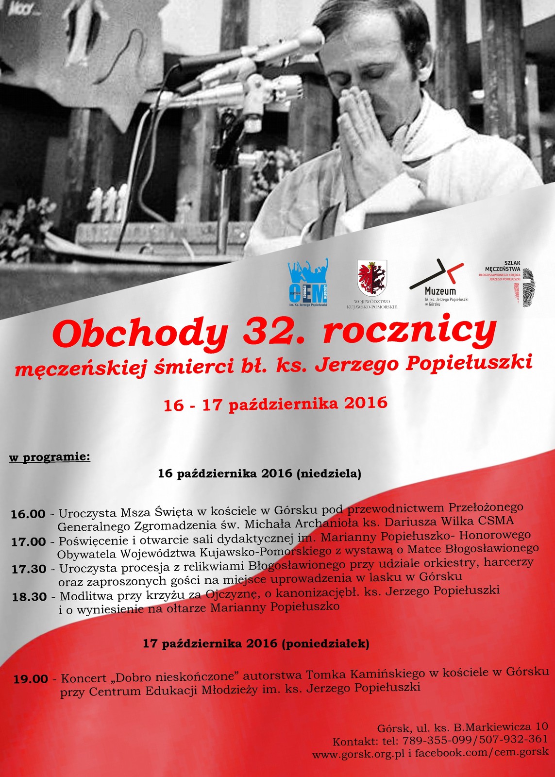 Plakat z programem obchodów 32 rocznicy męczeńskiej śmierci bł. ks. Jerzego Popiełuszki